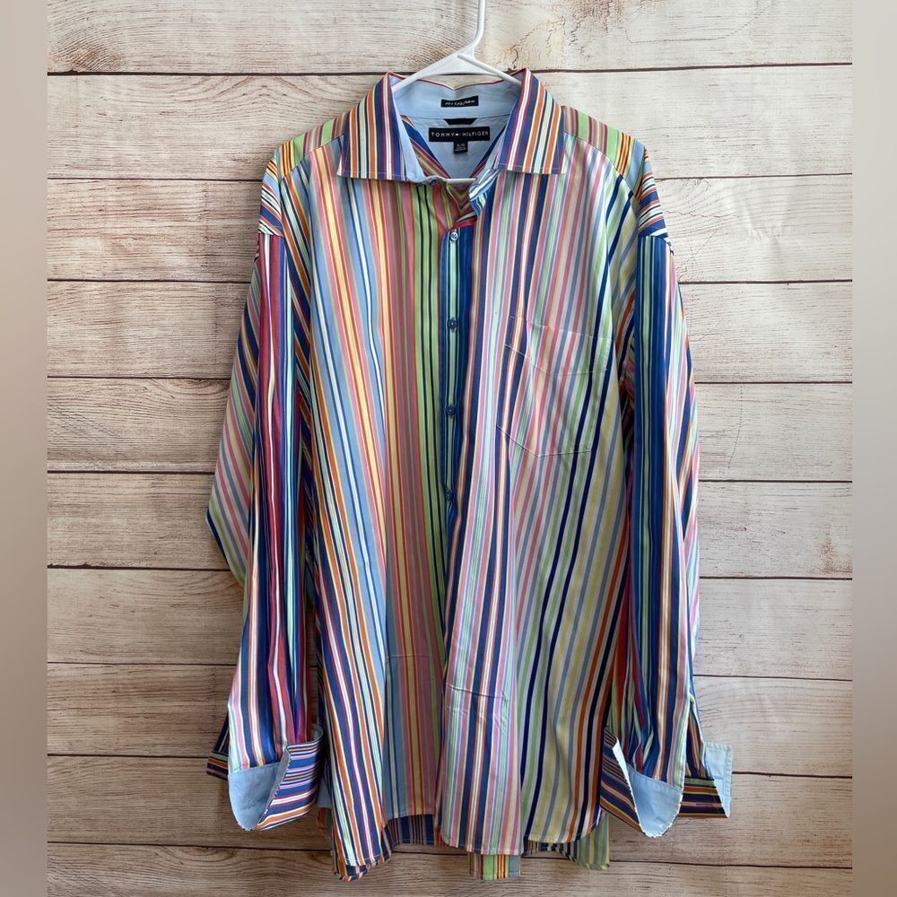 VINTAGE TOMMY HILFIGER BRIGHT MULTICOLORED‎ STRIPES SHIRT